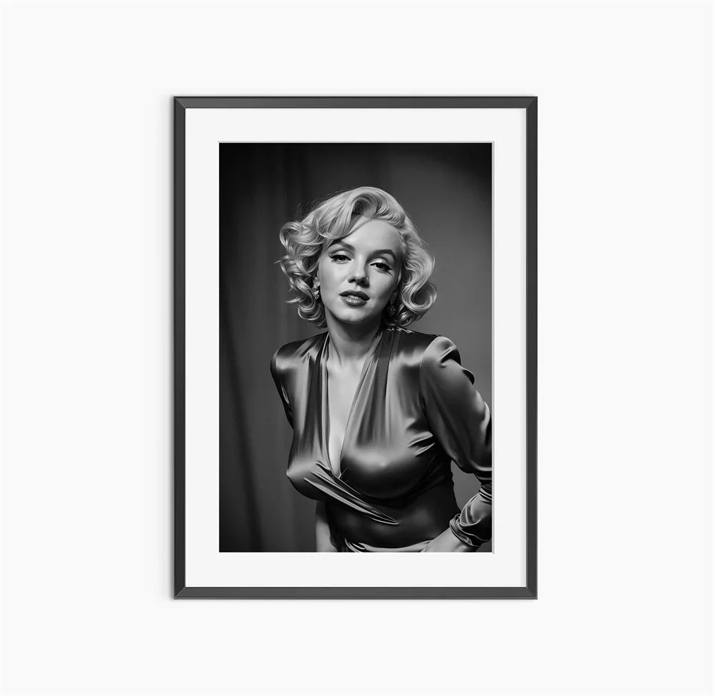 Black and White Movie Star Marilyn Monroe Poster Modern Art Canvas Painting Cafe Bar Room Wall Decor Cuadros