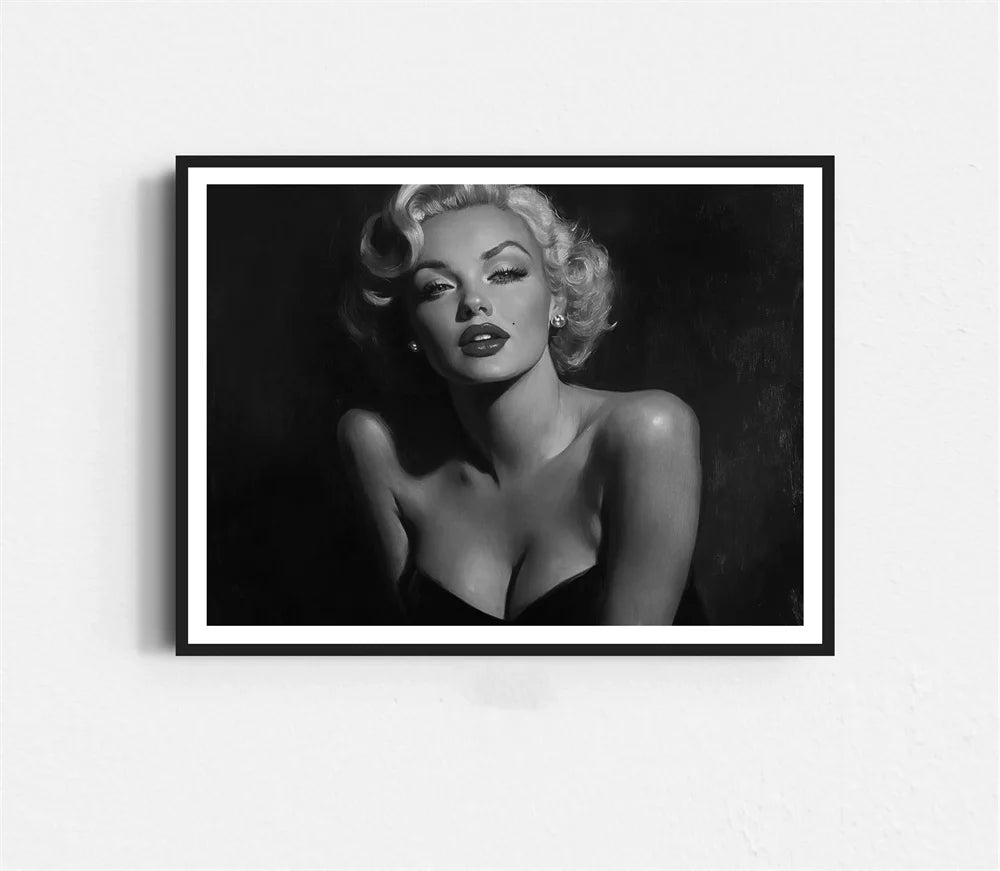 Black and White Movie Star Marilyn Monroe Poster Modern Art Canvas Painting Cafe Bar Room Wall Decor Cuadros