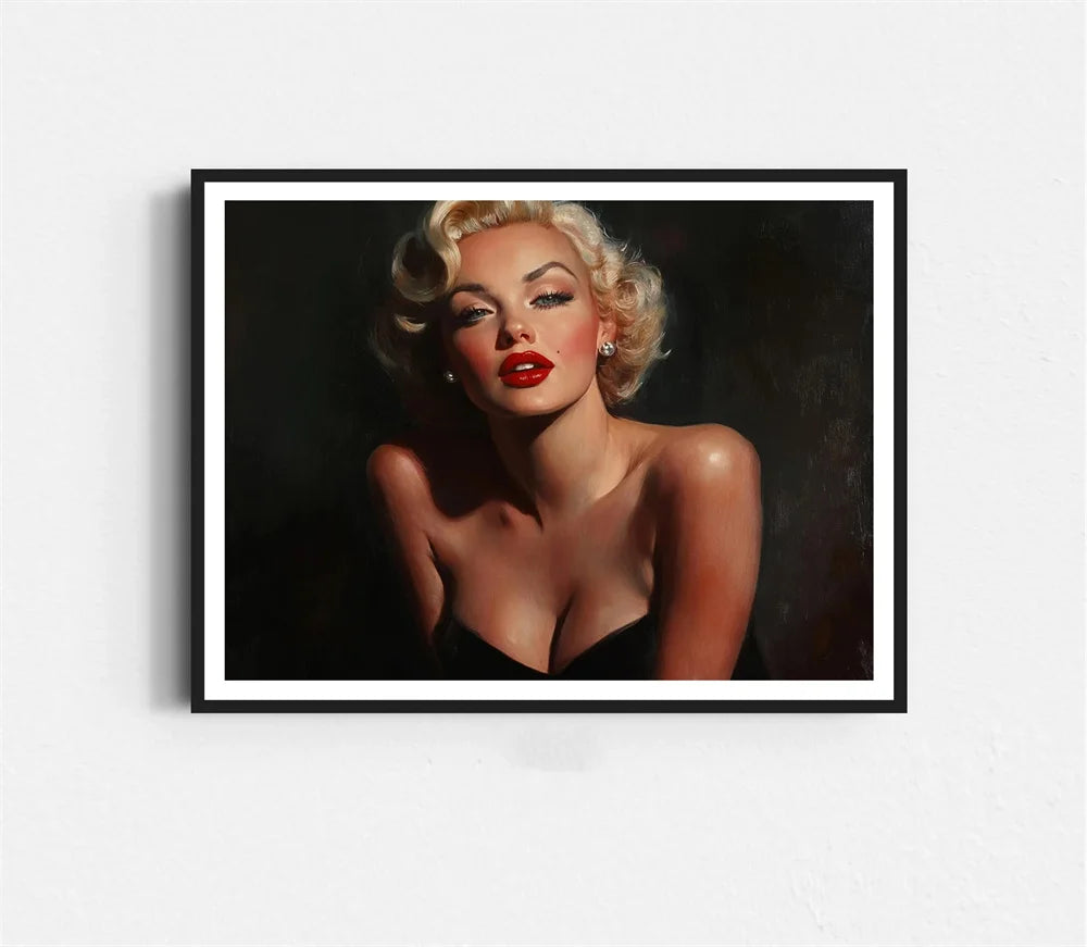 Black and White Movie Star Marilyn Monroe Poster Modern Art Canvas Painting Cafe Bar Room Wall Decor Cuadros